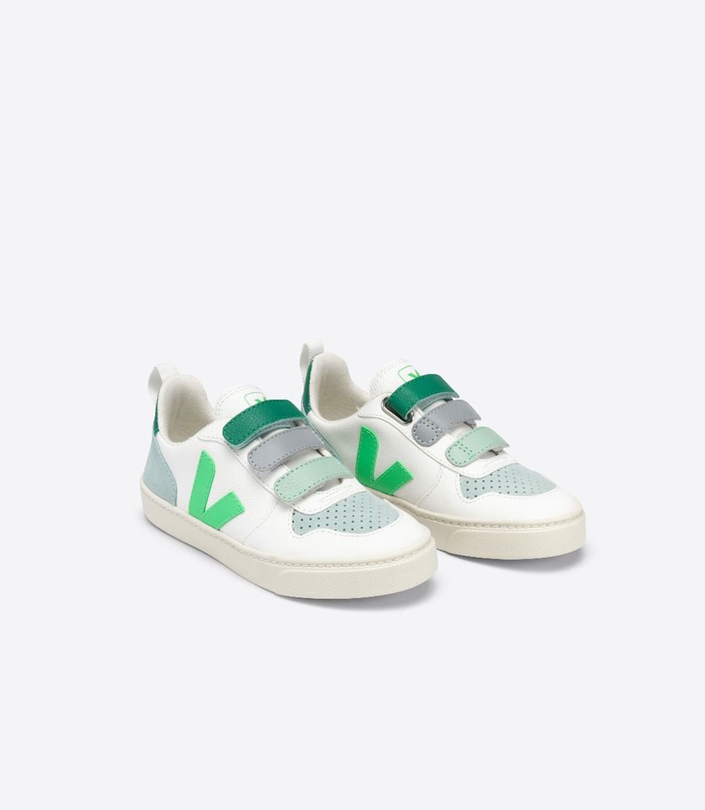 Veja Sneakers Barn - V-10 Velcro Chromefree - Vita/Gröna - 371528-INU